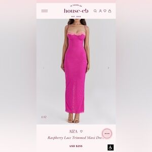 House of CB AIZA Raspberry Lace Trimmed Maxi Dress